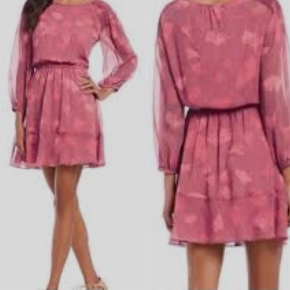 NWT Halston Laurel Canyon Raglan Sleeve Dress with Coral Ginkgo Print